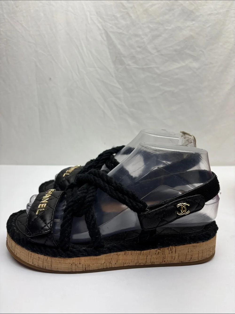 Made in Italy Black Quilted Rope Espadrille Sandals, SZ 8, box 18